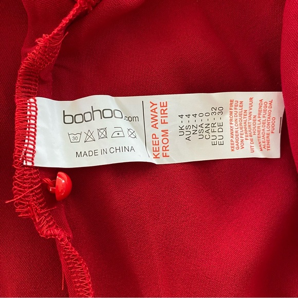Petite Skater Mini Dress Blouson Long Sleeves Waist Tie Pleated Red 0 - Picture 14 of 16